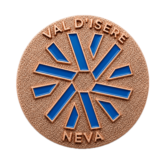 Les médailles Neva 145 Médaille Neva SKI Val d'Isère coloris cuivre, étoile bleue, fond transparent