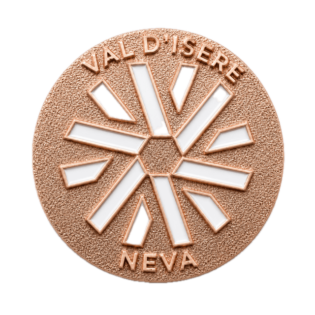 Les médailles Neva 146 Médaille Neva SKI Val d'Isère coloris cuivre, étoile blanche, fond transparent