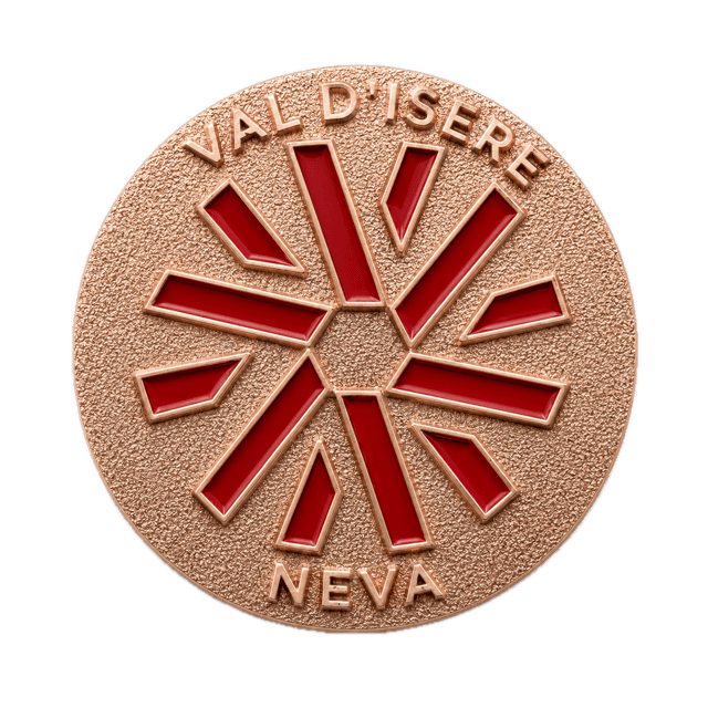 Les médailles Neva 147 Médaille Neva SKI Val d'Isère coloris cuivre, étoile rouge, fond transparent