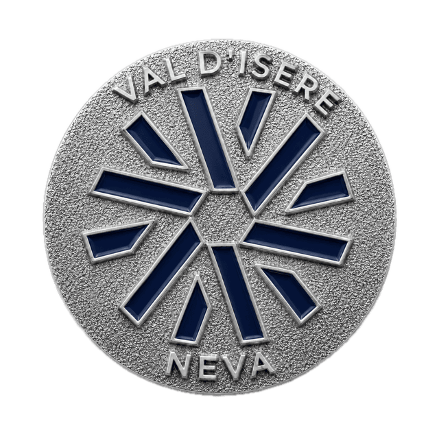 Les médailles Neva 151 Médaille Neva SKI Val d'Isère niveau Pro, étoile bleue sur fond argenté, fond transparent